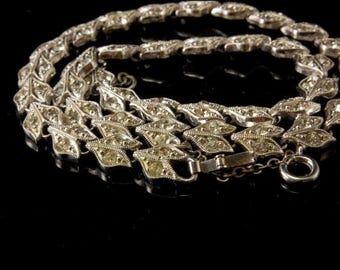 old  ART DECO diamond rhinestone leaf silver tone necklace choker