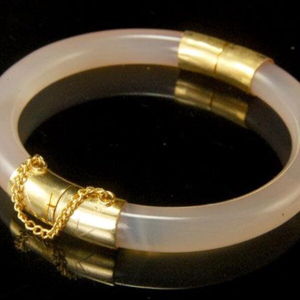 old chinese translucent lavender jade gold filled bangle bracelet