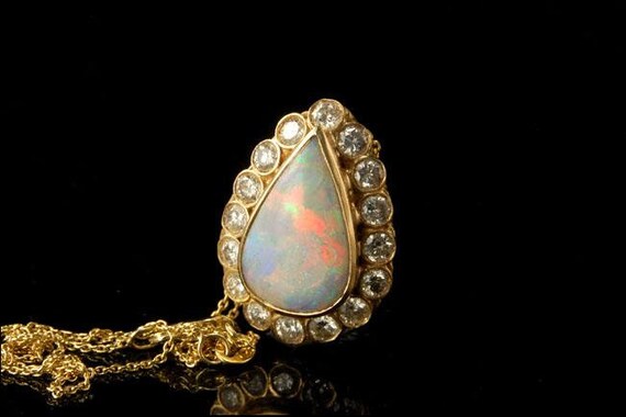 vintage australian drop fire opal 1ct diamonds 14… - image 2