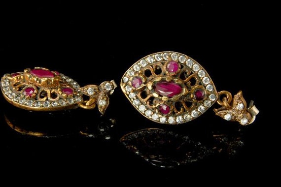 old red ruby diamond paste 925 sterling gold dang… - image 1