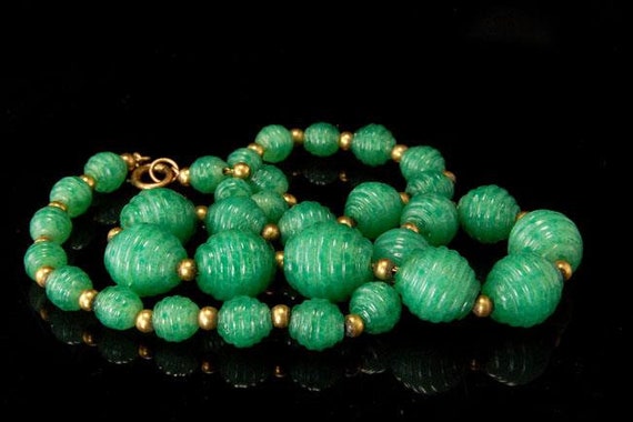 vintage art deco czech jade green art glass neckl… - image 4