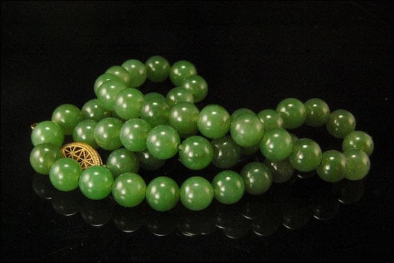 old chinese deep green spinach color jade beads b… - image 1