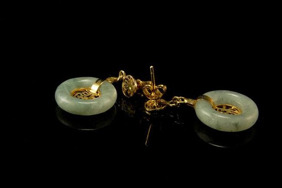 vintage chinese symbol green jade disc gilt dangl… - image 3