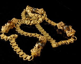 vintage early MIRIAM HASKELL signed citrine glass brass link necklace