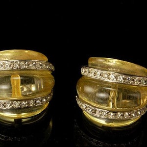 orecchini vintage firmati kenneth lane lucite con diamanti e strass color oro