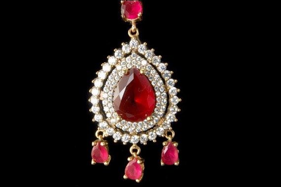 Vintage ruby paste diamond rhinestone 925 sterlin… - image 3