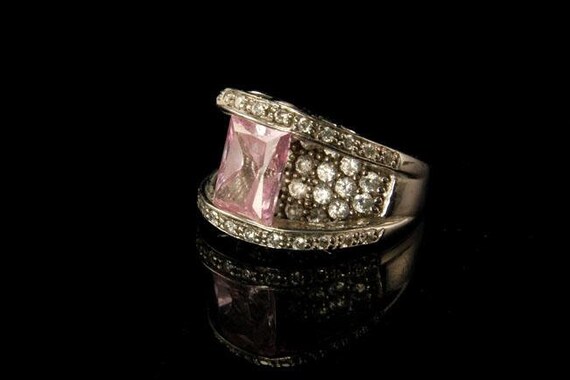vintage modern pink topaz crystal 925 sterling si… - image 2