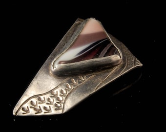 vintage MODERNIST BRUTALIST brown agate sterling pawn pendant