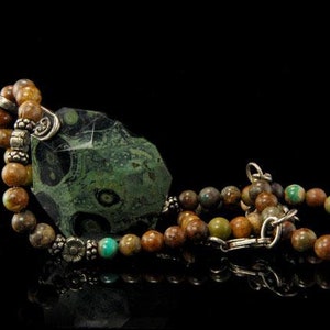vintage green jasper stone pendant beads sterling necklace