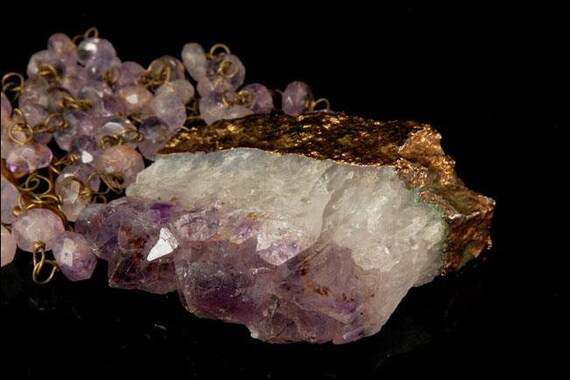 vintage amethyst specimen stone pendant faceted b… - image 5