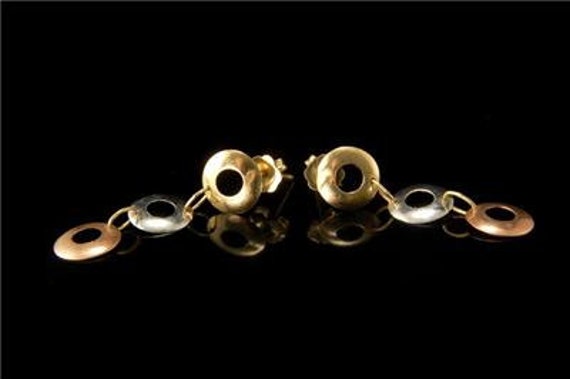 vintage 14k gold 3 colors gold rings dangle earri… - image 4