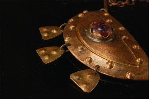 vintage art& craft brown stone copper dangle neck… - image 2