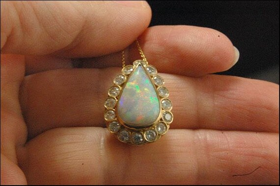 vintage australian drop fire opal 1ct diamonds 14… - image 7