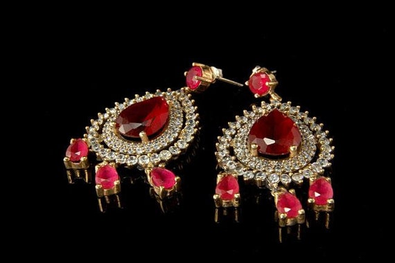 Vintage ruby paste diamond rhinestone 925 sterlin… - image 1