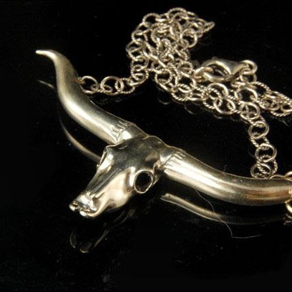 vintage signed aw buffalo skull 925 sterling man necklace