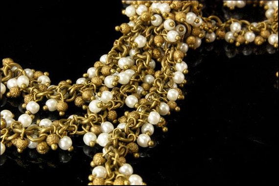 old art deco dangle brass beads faux perls tassel… - image 4