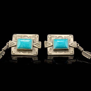 Vintage Navajo Natural Blue Turquoise Feather Sterling Earrings