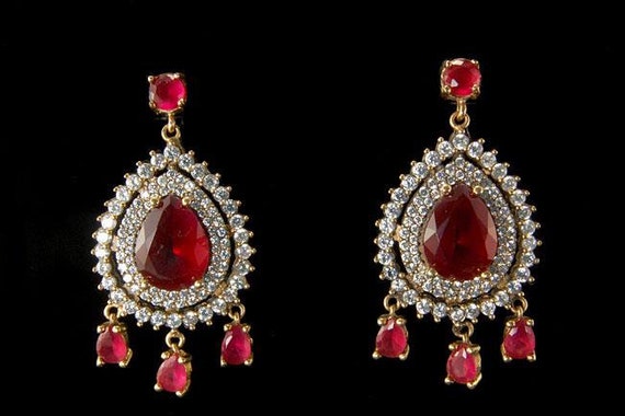 Vintage ruby paste diamond rhinestone 925 sterlin… - image 2