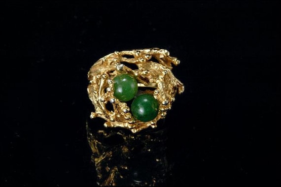 Jade de espinaca de estilo moderno vintage 18kt h.g.e. anillo