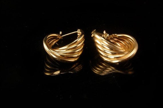 vintage twisted 14k yellow gold hoop earrings - image 2