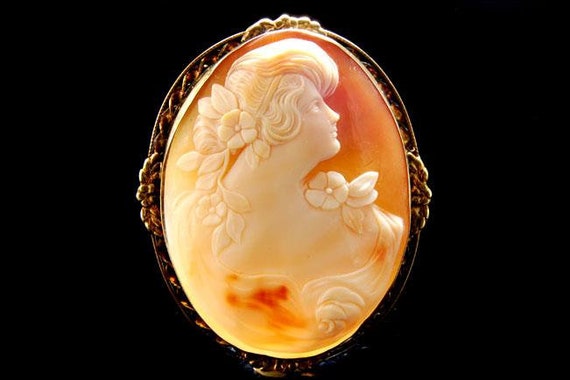 Large Art Nouveau lady cameo 12k gold filled ster… - image 1