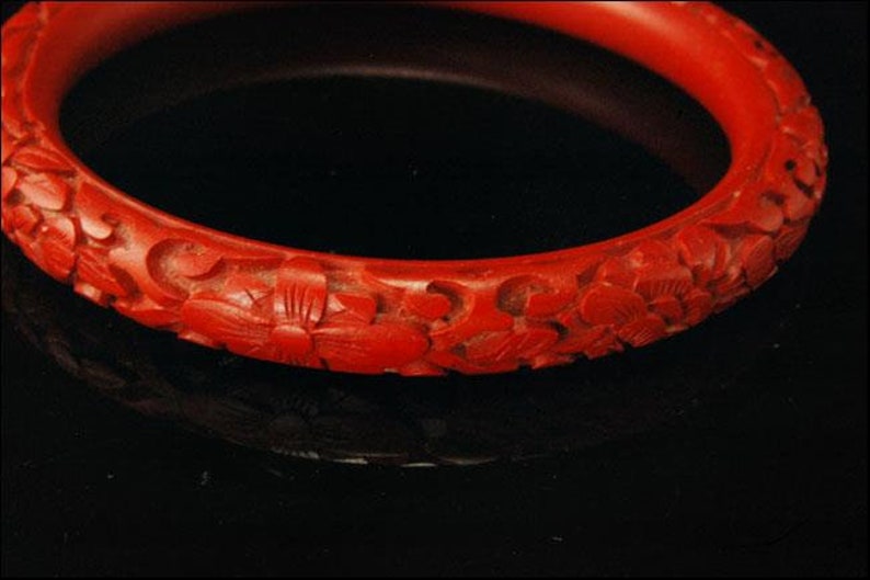 Old Chinese Flowers Carved Red Cinnabar Men Women Bangle Bracelet - Etsy