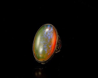 antique edwardian cabochon saphiret dragon breath art glass sterling ring
