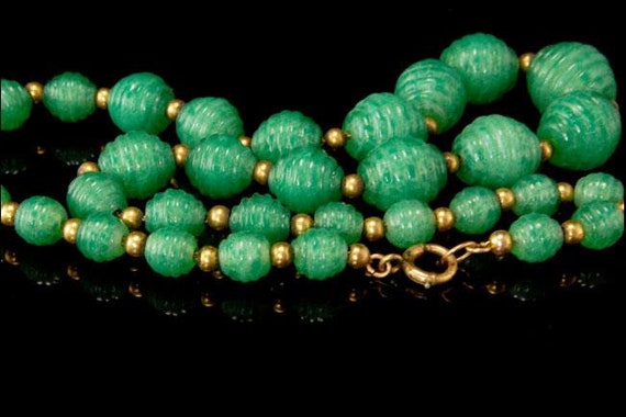 vintage art deco czech jade green art glass neckl… - image 2