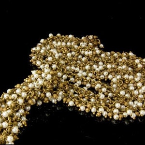 old art deco dangle brass beads faux perls tassel necklace