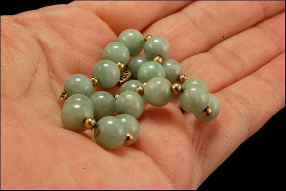 vintage chinese green jade beads 14k gold beads c… - image 5