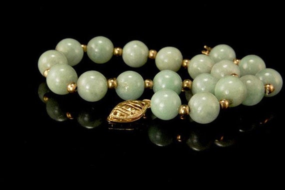 vintage chinese green jade beads 14k gold beads c… - image 2