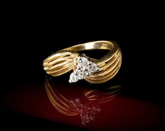 Old Art Deco Diamond 14k Yellow Gold Band Ring
