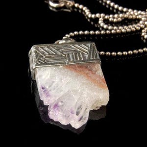 vintage modernist rock crystal 925 sterling pendant necklace