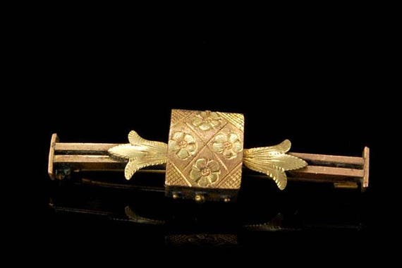 Early Victorian Gold Filled Flower Bar Pin Brooch… - image 1