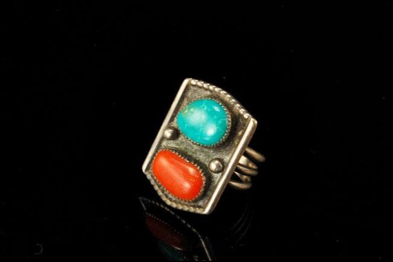 old early navajo coral turquoise signed v sterlin… - image 2