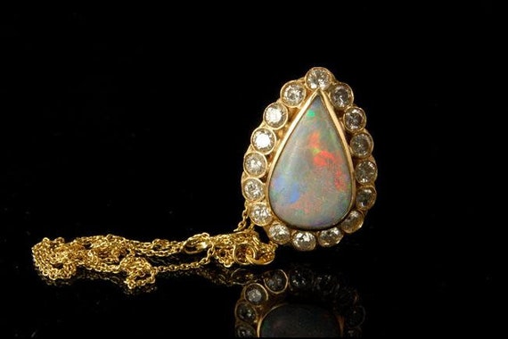 vintage australian drop fire opal 1ct diamonds 14… - image 1