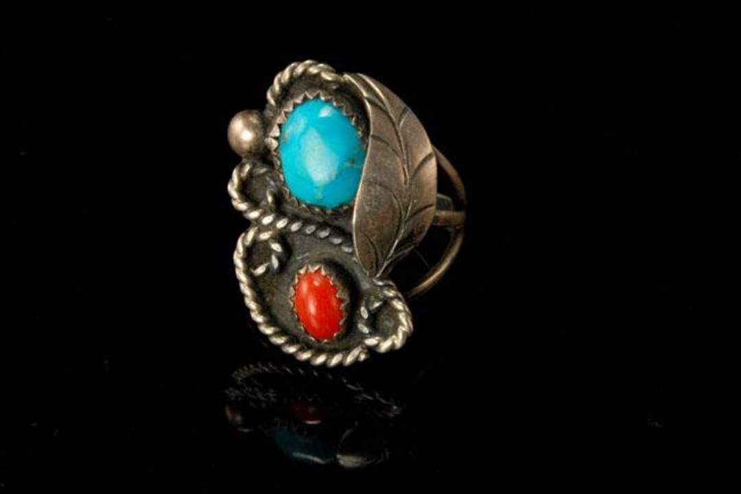Vintage Early Navajo Coral Turquoise Sterling Silver Ring - Etsy