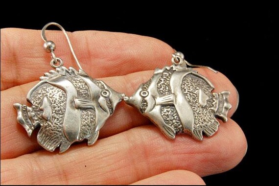 vintage 925 sterling fish shape dangle earrings - image 3