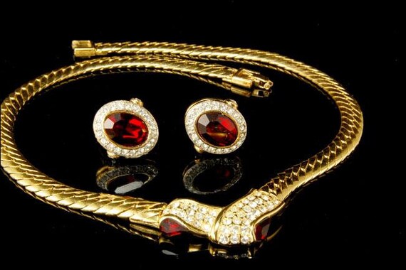 vintage givenchy rhinestone ruby crystal gold tone