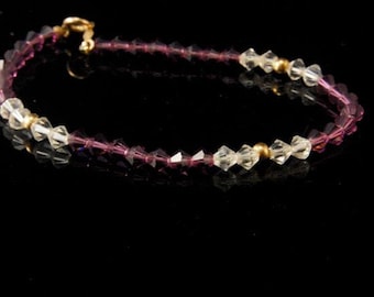 vintage faceted GARNET CRYSTAL beads 14K yellow gold bracelet