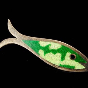 Vintage Taxco Mexicano 925 Plata Esterlina Esmalte Verde Pin de Pescado
