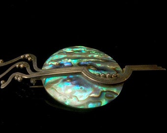 vintage modernist artisian abalone 925 sterling brooch pin