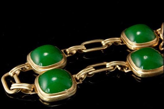 vintage deep green jade peking glass gilded silve… - image 2