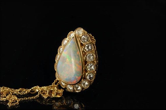vintage australian drop fire opal 1ct diamonds 14… - image 3