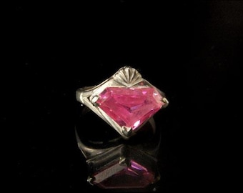 antique art nouveau pink cz cubic zirconia 925 sterling ring