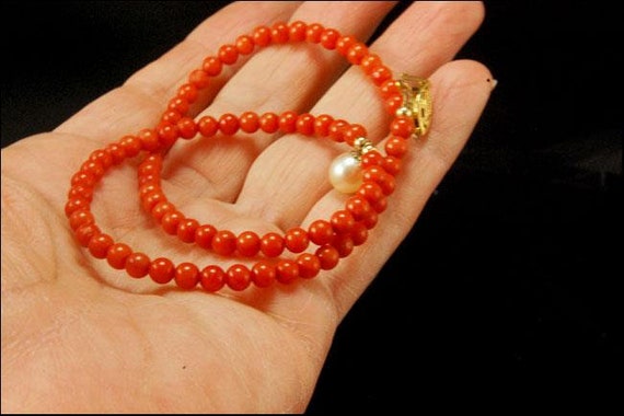 old victorian style salmon coral beads white pear… - image 4