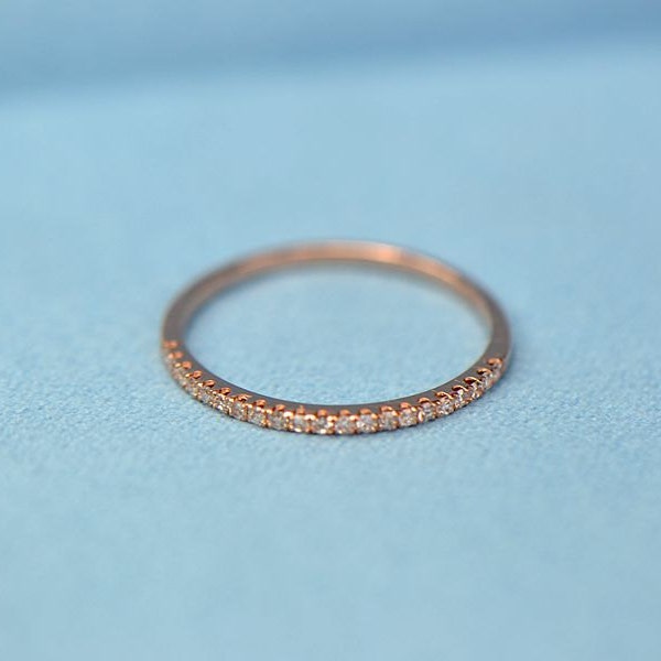 Hochzeitsband eine halbe Ewigkeit Ring dünne Design ebnen SI/H Diamond, solide 14K Rose Gold, Verlobungsring
