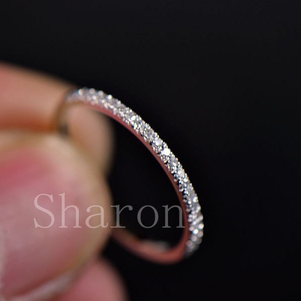 Half Eternity Wedding Band Micro Pave H/SI Diamonds 14K White Gold, Engagement Ring,wedding band