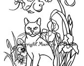 Articles Similaires à Coloriage Chat Fleurs Jardin