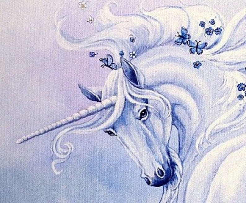 unicorn fantasy print standing there among the flowers he etsy